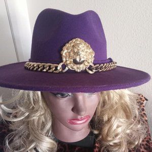 Purple Panama Hat with Gold Chain & Lions Head